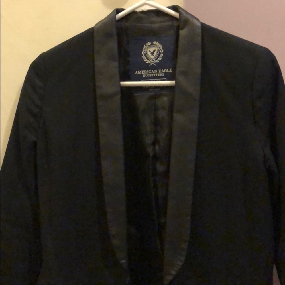 black blazer with leather detailing